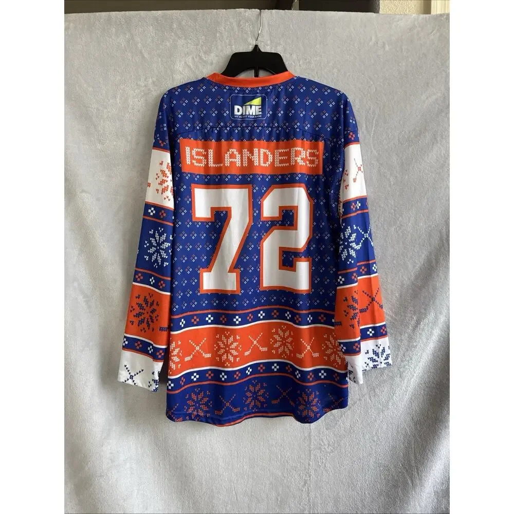 New York Islanders Ugly Christmas Hockey Jersey Elanders 72 AXL Blue Orange Long